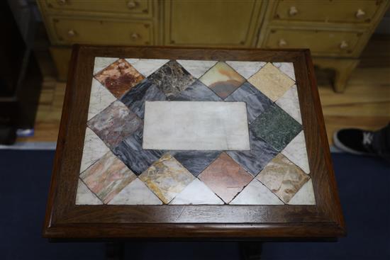 A Victorian specimen rosewood marble top rectangular occasional table, W.49cm, D.39cm, H.75cm